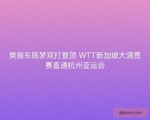 樊振东陈梦双打登顶 WTT新加坡大满贯赛直通杭州亚运会